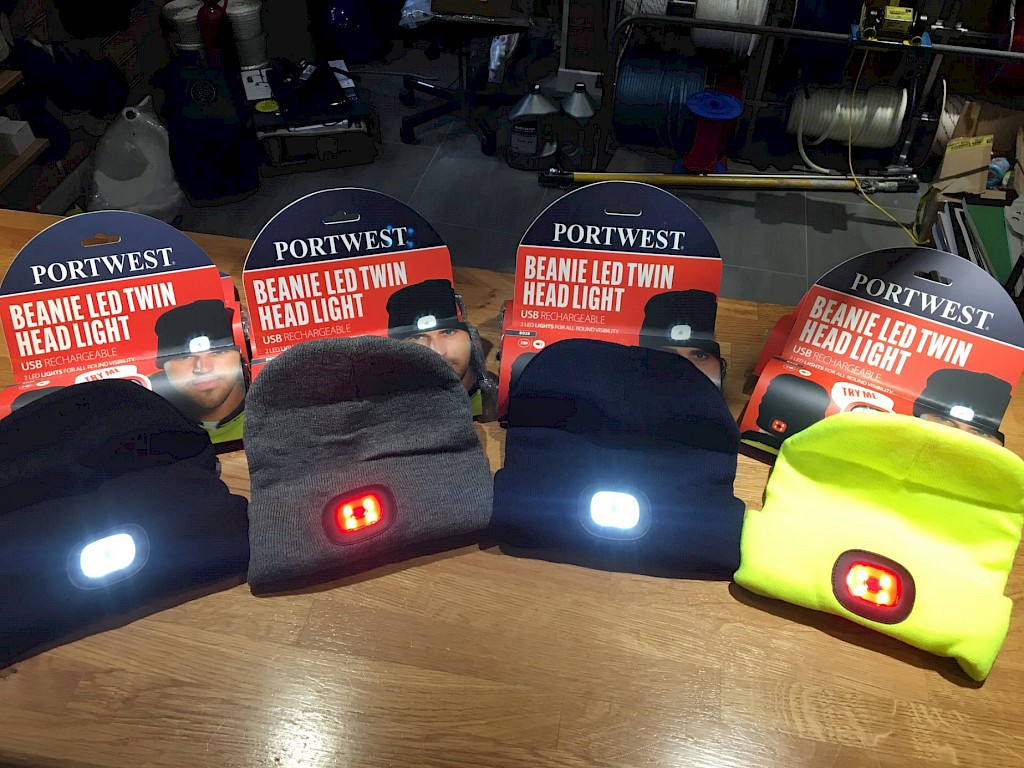Portwest Beanie LED Twin Headlight Hat - USB rechargeable - Black, Navy, Grey and Yellow Available @ £10.95 each